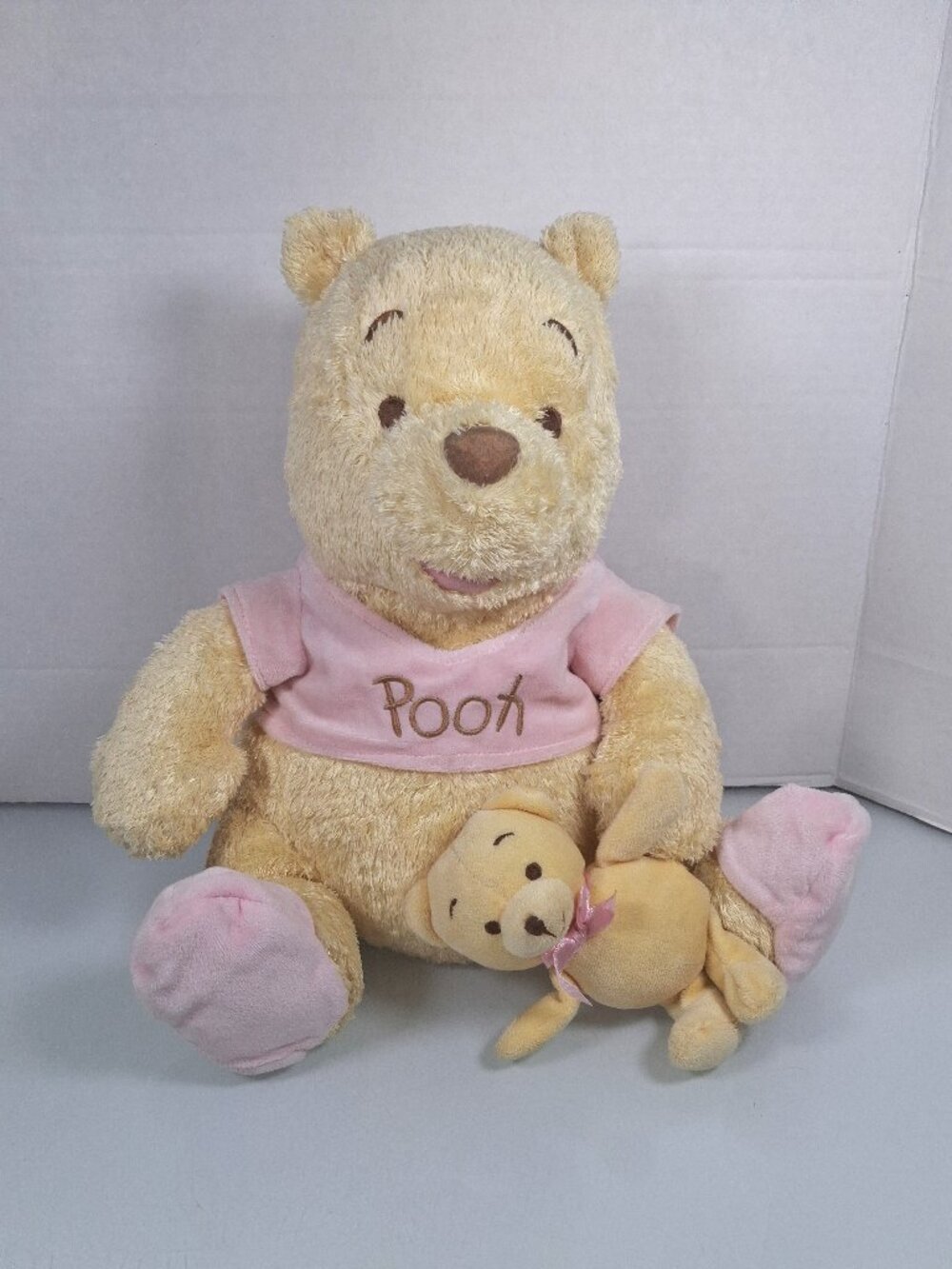Vintage Disney Parks Pooh Plush With Teddy Bear Pink Shirt & Slippers 13 Inches